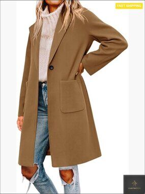 Classic Notch Lapel Pea Coat Wool Blend Loose Fit Elegant Winter Trench